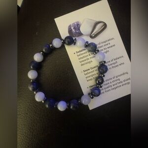 Sodalite, snow quartz & hematite gemstone bracelet NEW anti anxiety calming bala
